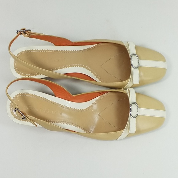 Cole Haan Tan Cream Patent Leather Kitten Heel Sling Back Heels Womens Size 5.5B - Picture 8 of 8